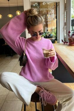 Cozy Cove O-Neck Sweater: Y2K Aesthetic Top - Grunge Style, Cute Hoodie, Pastel Goth Fashion