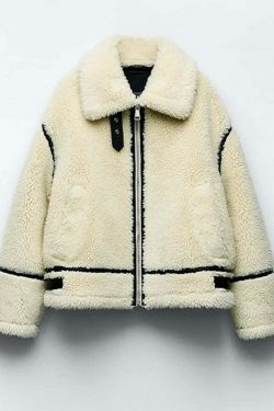 Cozy Faux Fur Zipper Hoodie - Y2K Aesthetic Fashion for Women