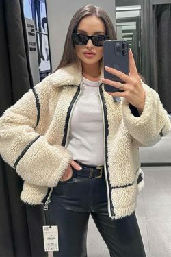 Cozy Faux Fur Zipper Hoodie - Y2K Aesthetic Fashion for Women