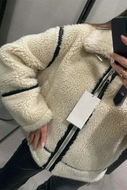Cozy Faux Fur Zipper Hoodie - Y2K Aesthetic Fashion for Women