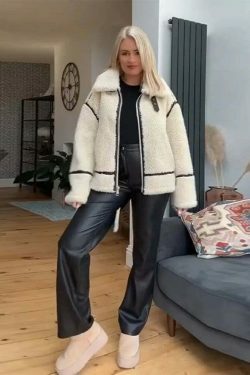 Cozy Faux Fur Zipper Hoodie - Y2K Aesthetic Fashion for Women