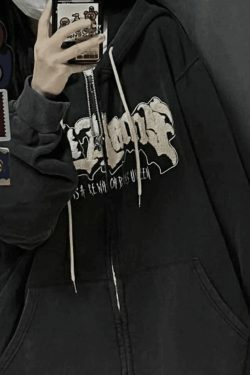 Cozy Fleece-Lined Zip-Up Hoodie with Horn Detail for Y2K Aesthetic Fashion