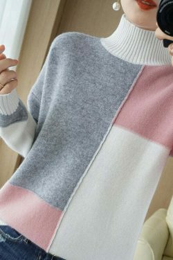 Cozy High Neck Cashmere Sweater for Y2K Fashion Enthusiasts - Grunge
