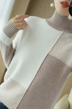 Cozy High Neck Cashmere Sweater for Y2K Fashion Enthusiasts - Grunge