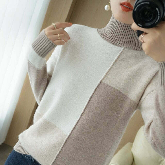 Cozy High Neck Cashmere Sweater for Y2K Fashion Enthusiasts - Grunge Cozy High Neck Cashmere Sweater for Y2K Fashion Enthusiasts - Grunge