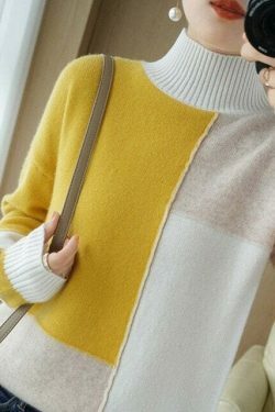 Cozy High Neck Cashmere Sweater for Y2K Fashion Enthusiasts - Grunge
