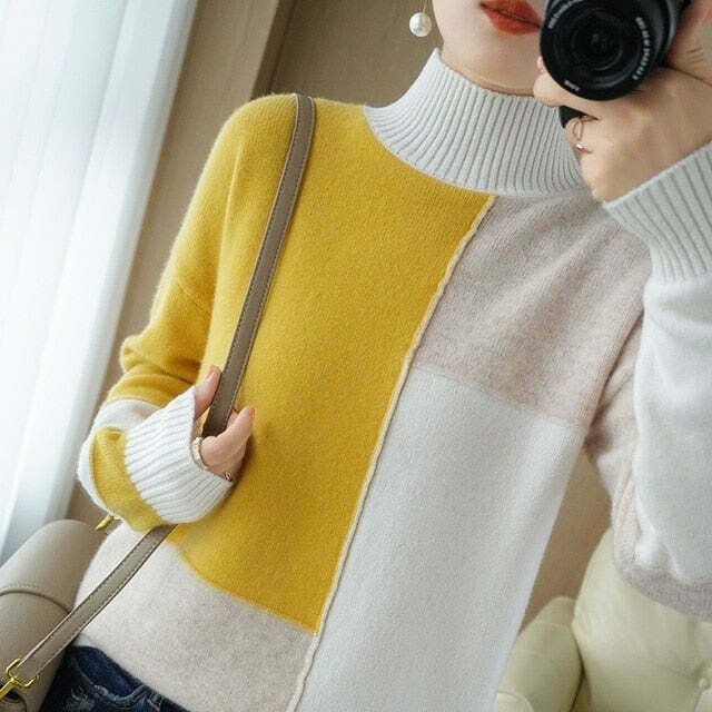 Cozy High Neck Cashmere Sweater for Y2K Fashion Enthusiasts - Grunge Cozy High Neck Cashmere Sweater for Y2K Fashion Enthusiasts - Grunge