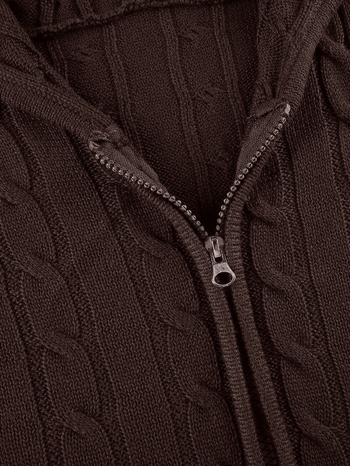 Cozy Hooded Cable Knit Cardigan for Y2K Fashion - Grunge, Pastel Goth, Coquette Cozy Hooded Cable Knit Cardigan for Y2K Fashion - Grunge, Pastel Goth, Coquette
