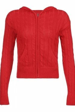 Cozy Hooded Cable Knit Cardigan for Y2K Fashion - Grunge, Pastel Goth, Coquette