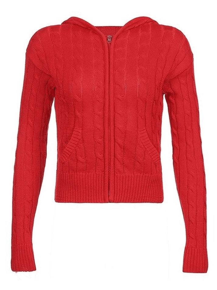 Cozy Hooded Cable Knit Cardigan for Y2K Fashion - Grunge, Pastel Goth, Coquette Cozy Hooded Cable Knit Cardigan for Y2K Fashion - Grunge, Pastel Goth, Coquette