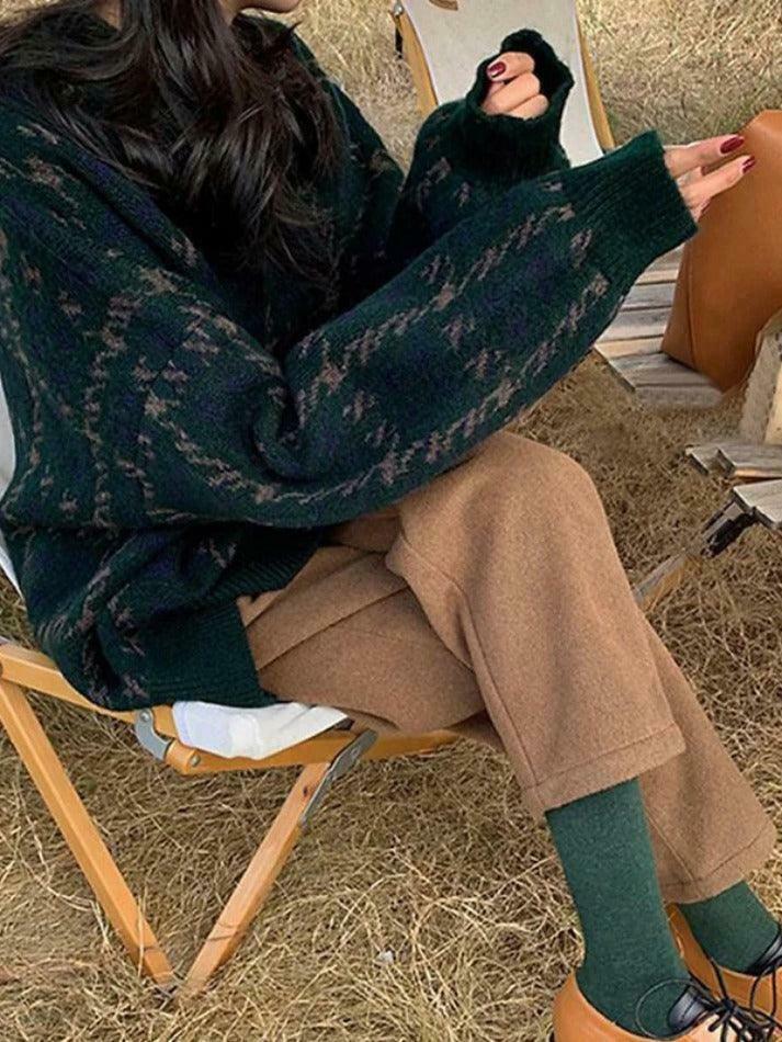 Cozy Houndstooth Crew Neck Knit Sweater for Y2K Fashion Enthusiasts Cozy Houndstooth Crew Neck Knit Sweater for Y2K Fashion Enthusiasts