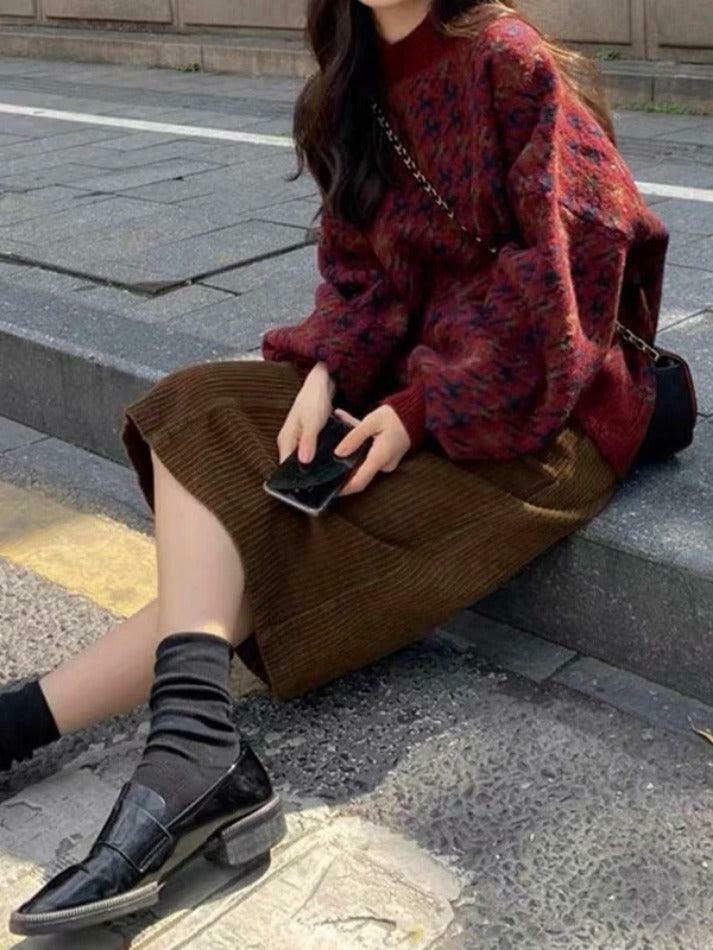 Cozy Houndstooth Crew Neck Knit Sweater for Y2K Fashion Enthusiasts Cozy Houndstooth Crew Neck Knit Sweater for Y2K Fashion Enthusiasts