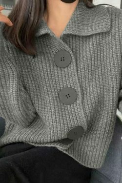 Cozy Knit Big Button Cardigan for Women - Y2K Fashion with a Touch of Grunge and Coquette Aesthetic