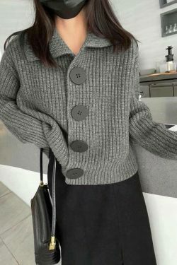 Cozy Knit Big Button Cardigan for Women - Y2K Fashion with a Touch of Grunge and Coquette Aesthetic