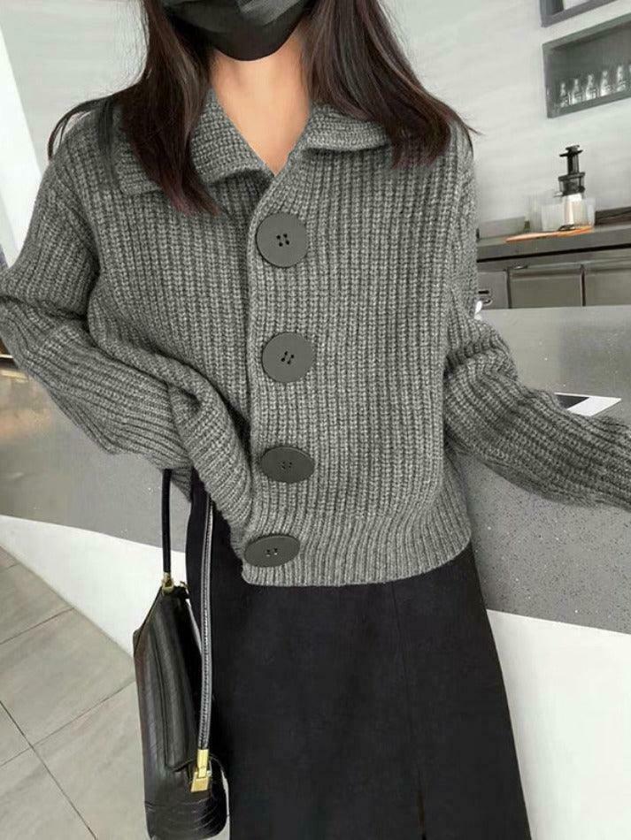 Cozy Knit Big Button Cardigan for Women - Y2K Fashion with a Touch of Grunge and Coquette Aesthetic Cozy Knit Big Button Cardigan for Women - Y2K Fashion with a Touch of Grunge and Coquette Aesthetic
