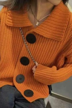 Cozy Knit Big Button Cardigan for Women - Y2K Fashion with a Touch of Grunge and Coquette Aesthetic