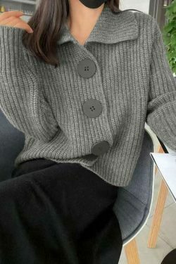 Cozy Knit Big Button Cardigan for Women - Y2K Fashion with a Touch of Grunge and Coquette Aesthetic