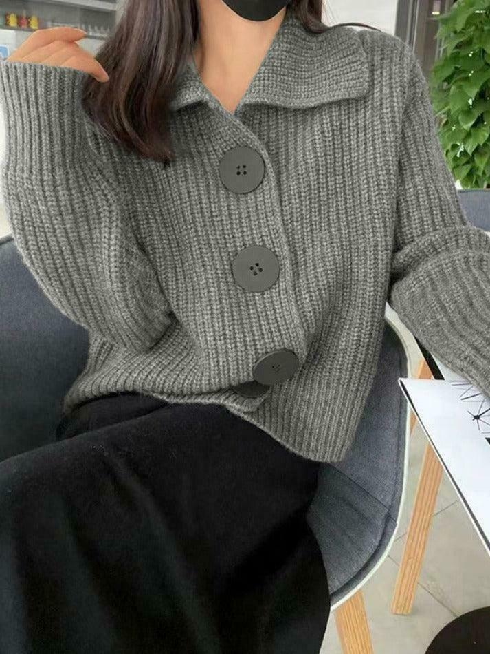 Cozy Knit Big Button Cardigan for Women - Y2K Fashion with a Touch of Grunge and Coquette Aesthetic Cozy Knit Big Button Cardigan for Women - Y2K Fashion with a Touch of Grunge and Coquette Aesthetic