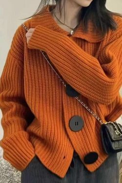 Cozy Knit Big Button Cardigan for Women - Y2K Fashion with a Touch of Grunge and Coquette Aesthetic