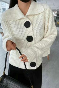 Cozy Knit Big Button Cardigan for Women - Y2K Fashion with a Touch of Grunge and Coquette Aesthetic