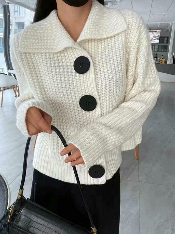 Cozy Knit Big Button Cardigan for Women - Y2K Fashion with a Touch of Grunge and Coquette Aesthetic Cozy Knit Big Button Cardigan for Women - Y2K Fashion with a Touch of Grunge and Coquette Aesthetic
