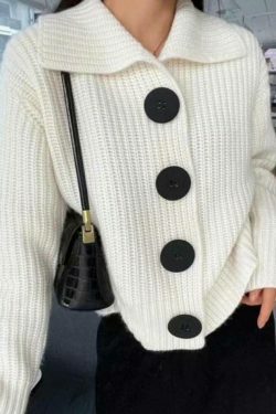 Cozy Knit Big Button Cardigan for Women - Y2K Fashion with a Touch of Grunge and Coquette Aesthetic