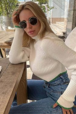 Cozy Knit Turtleneck Sweater for Women - Y2K Fashion with a Touch of Coquette Aesthetic
