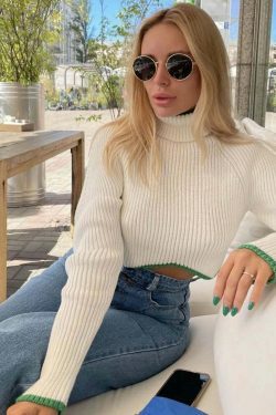 Cozy Knit Turtleneck Sweater for Women - Y2K Fashion with a Touch of Coquette Aesthetic