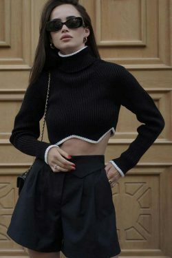 Cozy Knit Turtleneck Sweater for Women - Y2K Fashion with a Touch of Coquette Aesthetic