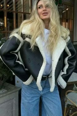 Cozy Lambswool Jacket: Y2K Aesthetic, Grunge Style, Cute Tops, Pastel Goth - Women's Fashion