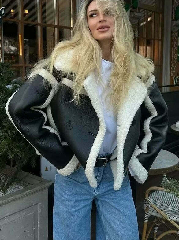 Cozy Lambswool Jacket: Y2K Aesthetic, Grunge Style, Cute Tops, Pastel Goth - Women's Fashion