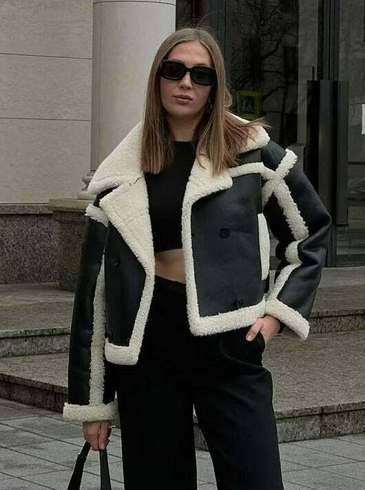 Cozy Lambswool Jacket: Y2K Aesthetic, Grunge Style, Cute Tops, Pastel Goth - Women's Fashion