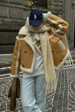 Cozy Lambswool Jacket: Y2K Aesthetic, Grunge Style, Cute Tops, Pastel Goth - Women's Fashion