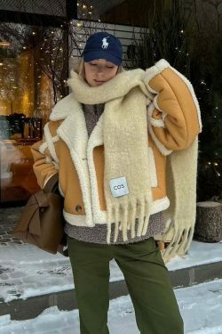 Cozy Lambswool Jacket: Y2K Aesthetic, Grunge Style, Cute Tops, Pastel Goth - Women's Fashion