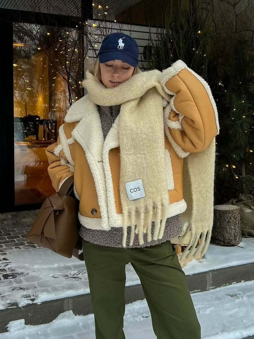 Cozy Lambswool Jacket: Y2K Aesthetic, Grunge Style, Cute Tops, Pastel Goth - Women's Fashion