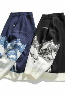 Cozy Mountain Landscape Knitted Sweater for Women - Y2K Aesthetic, Grunge Style, Cottagecore Outfits