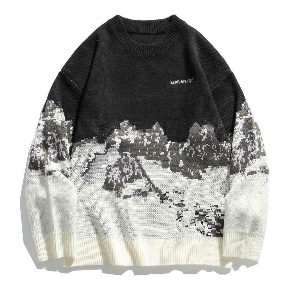 Cozy Mountain Landscape Knitted Sweater for Women - Y2K Aesthetic, Grunge Style, Cottagecore Outfits Cozy Mountain Landscape Knitted Sweater for Women - Y2K Aesthetic, Grunge Style, Cottagecore Outfits