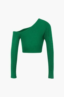 Cozy One Shoulder Cable Knit Crop Sweater for Y2K Fashionistas