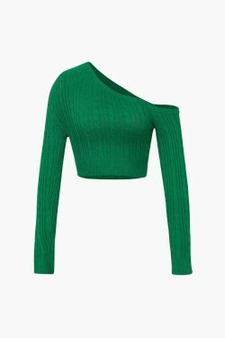 Cozy One Shoulder Cable Knit Crop Sweater for Y2K Fashionistas