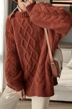 Cozy Oversized Cable Knit Sweater for Y2K Fashion Enthusiasts