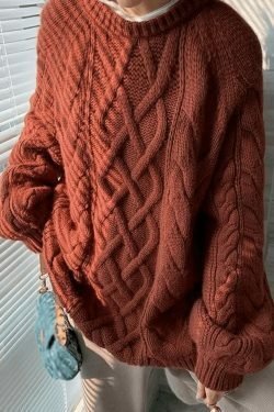 Cozy Oversized Cable Knit Sweater for Y2K Fashion Enthusiasts