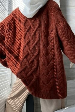 Cozy Oversized Cable Knit Sweater for Y2K Fashion Enthusiasts
