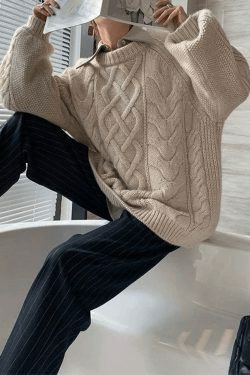 Cozy Oversized Cable Knit Sweater for Y2K Fashion Enthusiasts