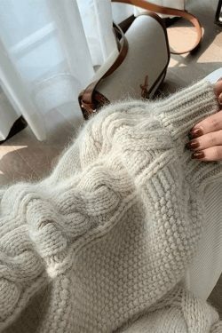 Cozy Oversized Cable Knit Sweater for Y2K Fashion Enthusiasts