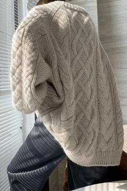 Cozy Oversized Cable Knit Sweater for Y2K Fashion Enthusiasts