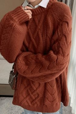 Cozy Oversized Cable Knit Sweater for Y2K Fashion Enthusiasts