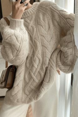 Cozy Oversized Cable Knit Sweater for Y2K Fashion Enthusiasts