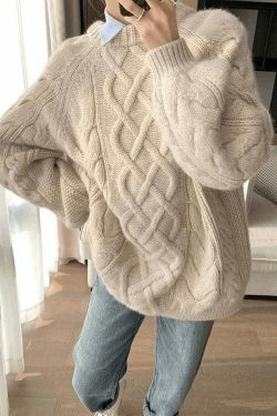 Cozy Oversized Cable Knit Sweater for Y2K Fashion Enthusiasts