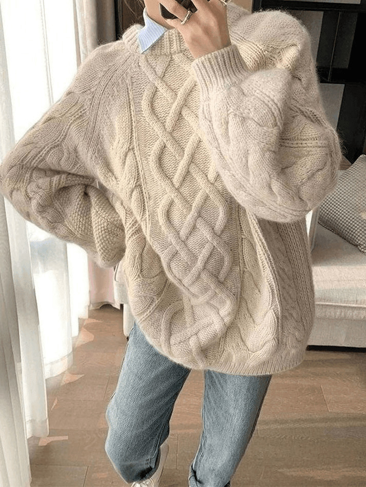 Cozy Oversized Cable Knit Sweater for Y2K Fashion Enthusiasts Cozy Oversized Cable Knit Sweater for Y2K Fashion Enthusiasts