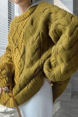 Cozy Oversized Cable Knit Sweater for Y2K Fashion Enthusiasts